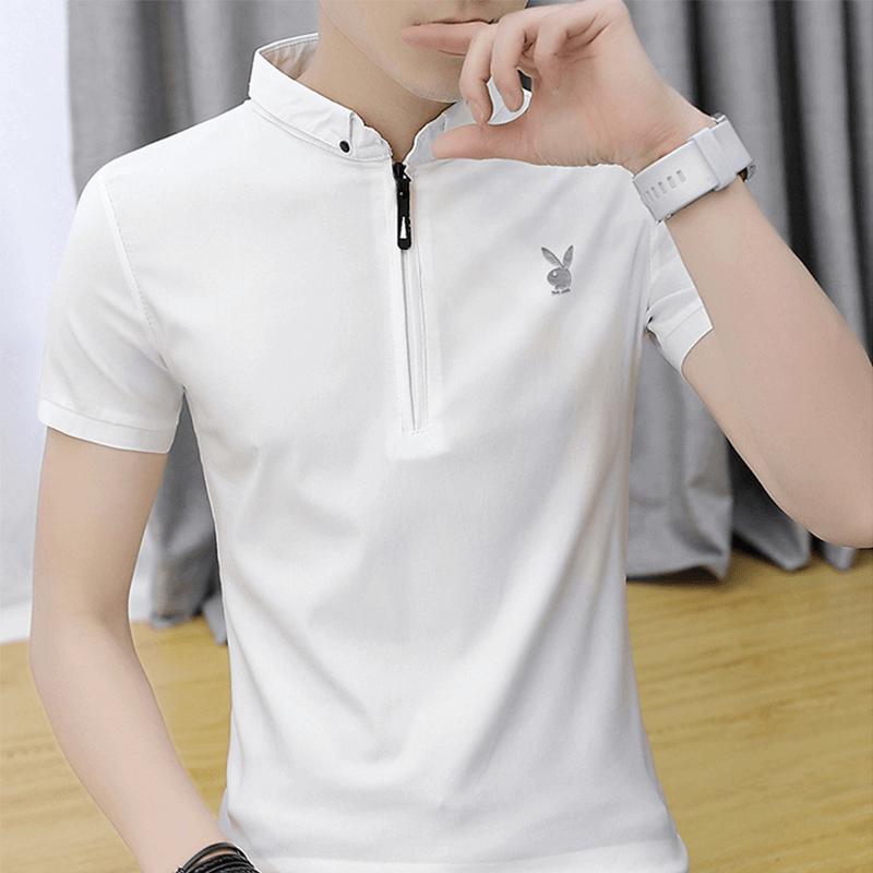 dandy（PLAYBOY）Short sleeveTMen's shirt2023Summer Ice SilkTMen's shirtShili Ling LeisurePOLOBottom shirt, top, solid color clothes
