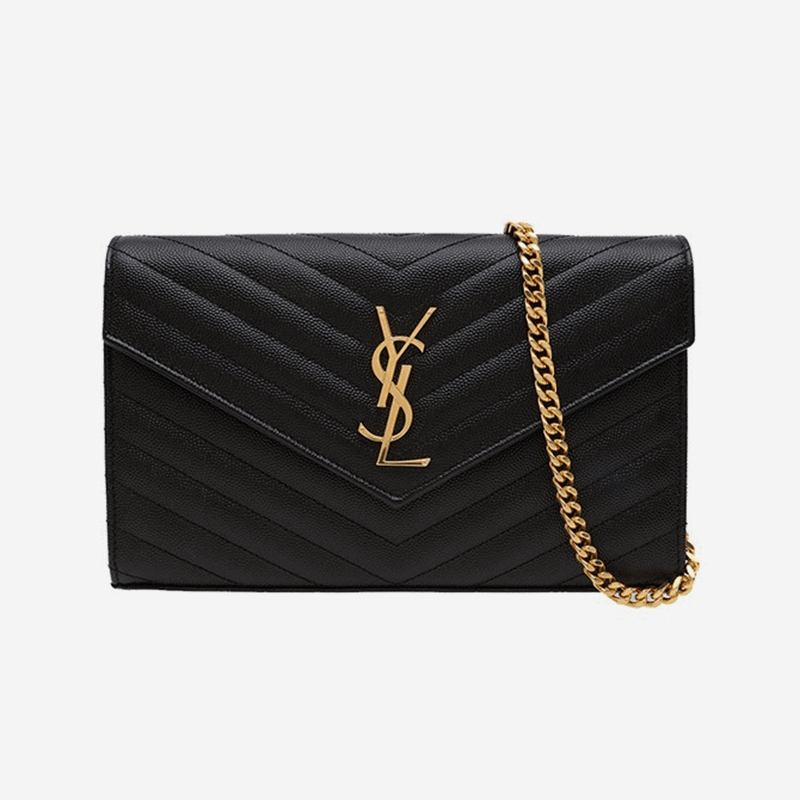 Yves Saint LaurentYSLSaint Laurent Yangshulin women's bagMonogramenvelopewocBlack caviar chain bag shoulder crossbody bag Gold buckle, gold chain, medium number22.5*14*4 goods in stock